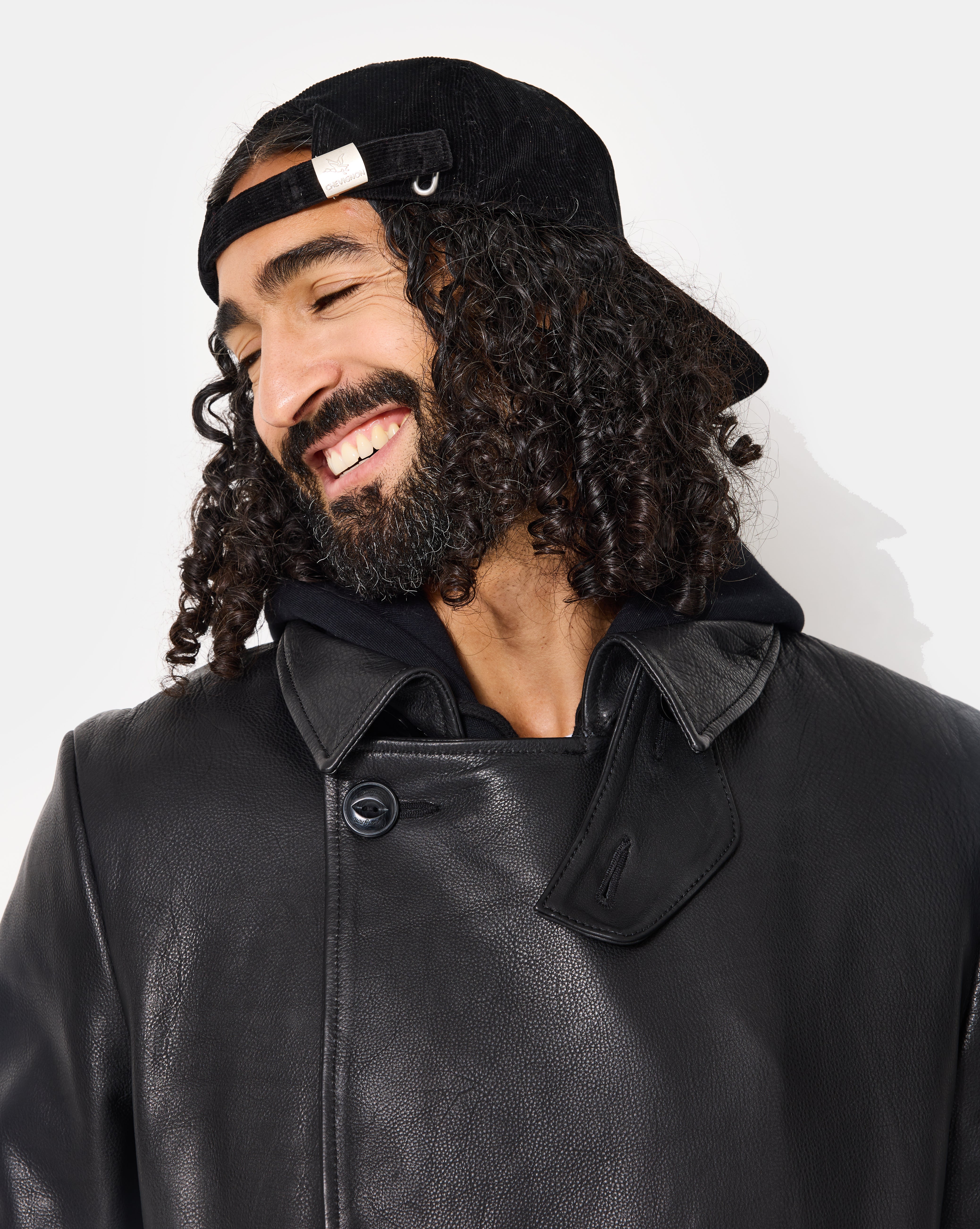 BLACK LEATHER PEA COAT