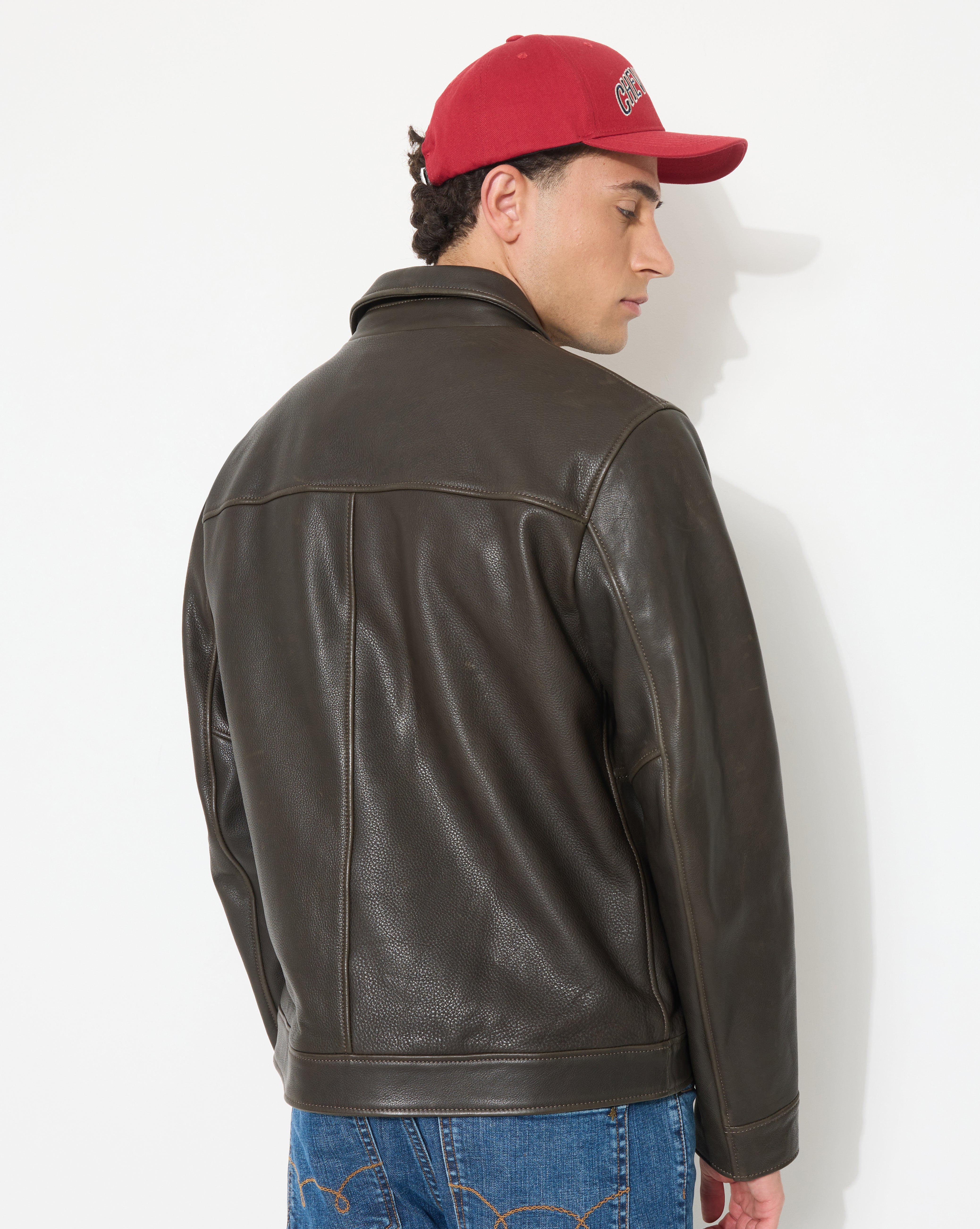 BLOUSON EN CUIR MOTOR MARRON