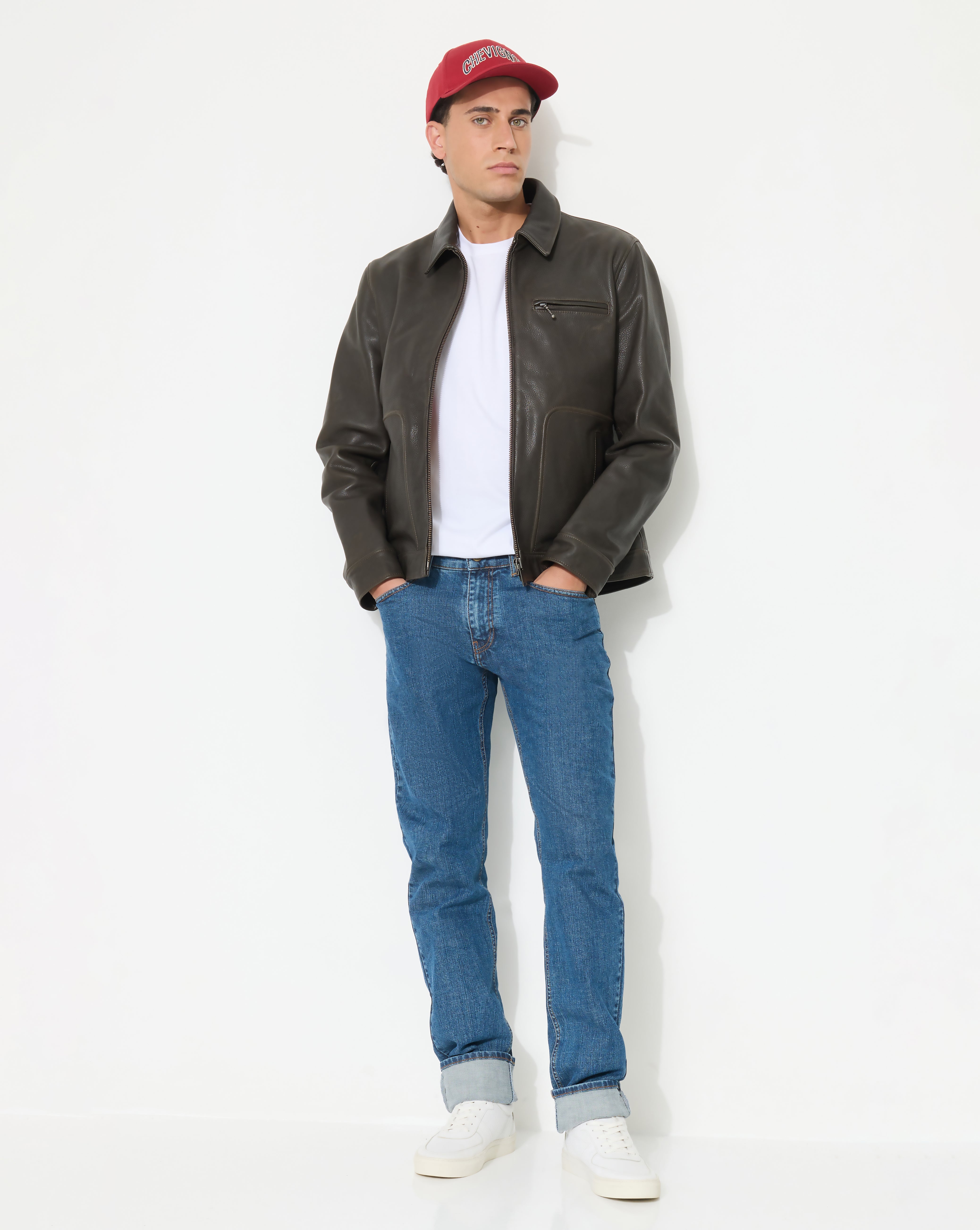 BLOUSON EN CUIR MOTOR MARRON