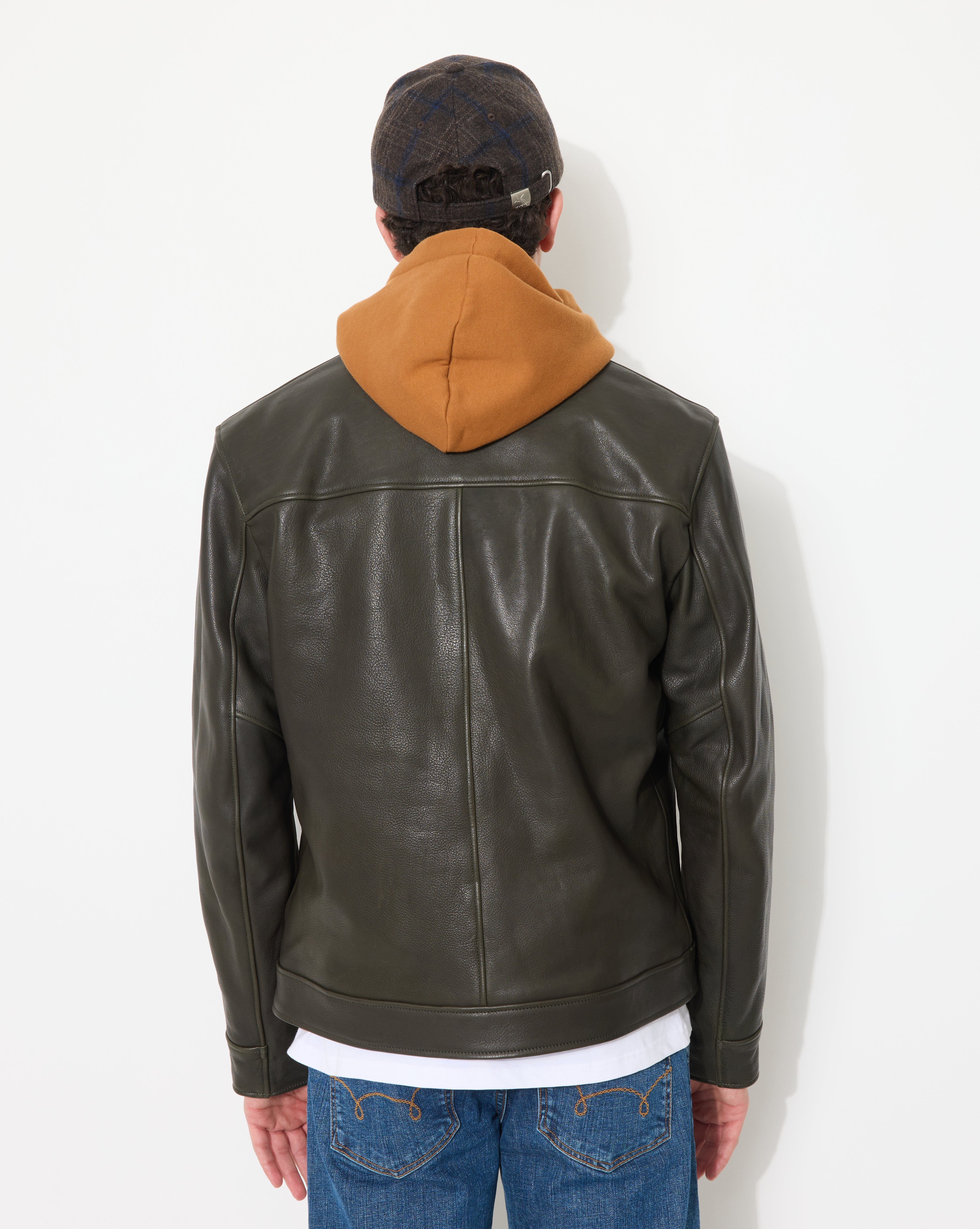 BLOUSON EN CUIR MOTOR VERT