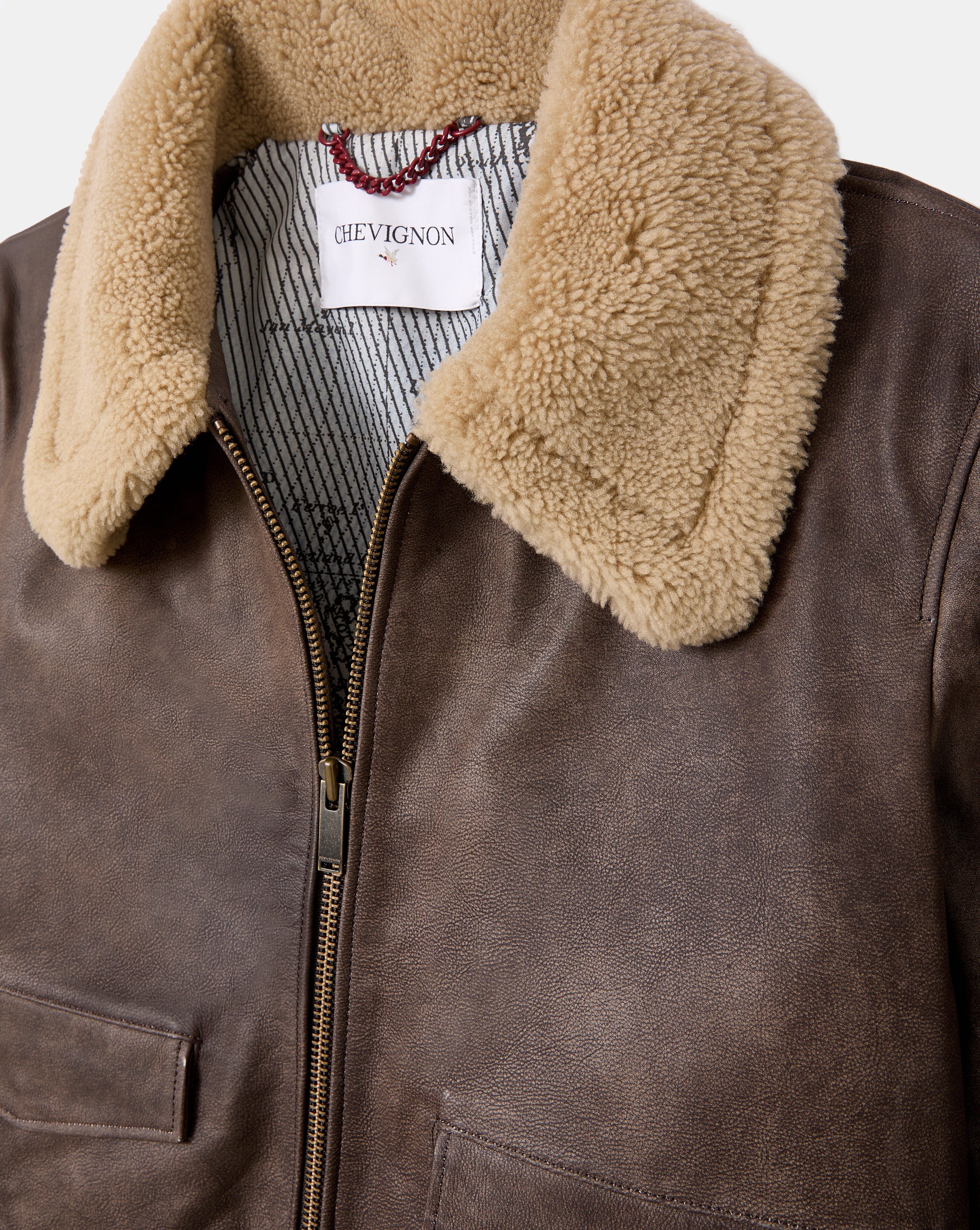 BLOUSON PILOT CUIR MARRON